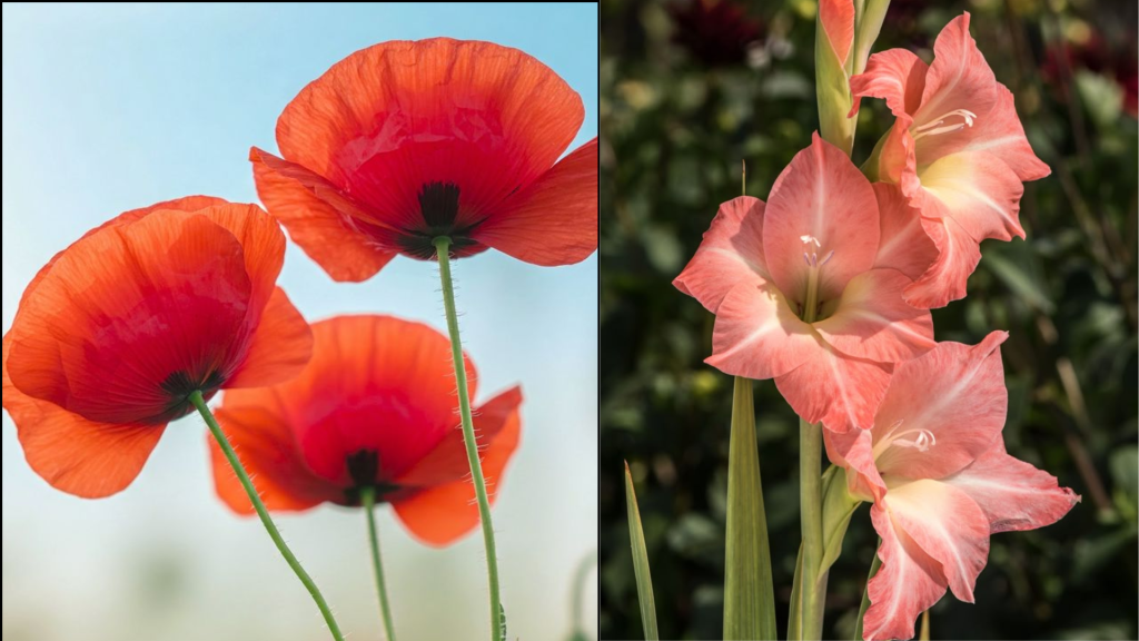 Gladiolus And Poppies